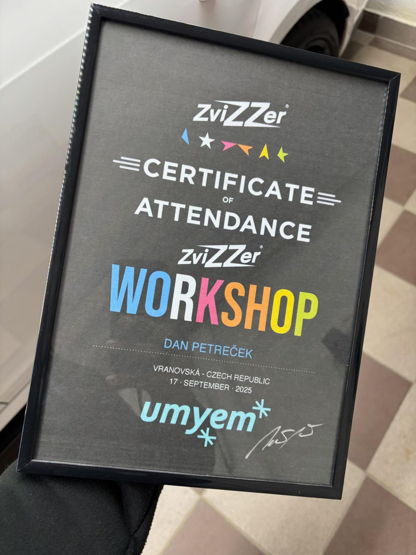 Certificate of Attendance – ZviZZer Workshop, Dan Petreček